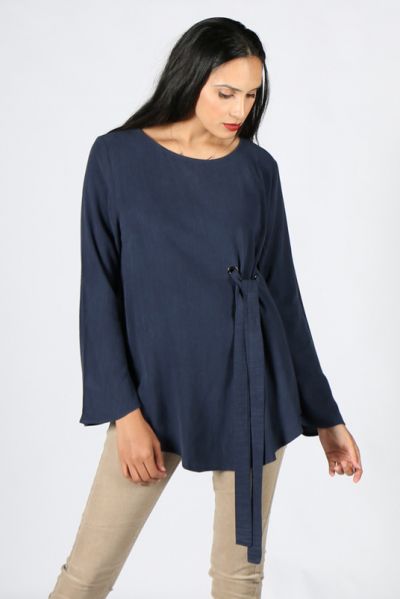 Chalice Ripple Eyelet Top In Ink