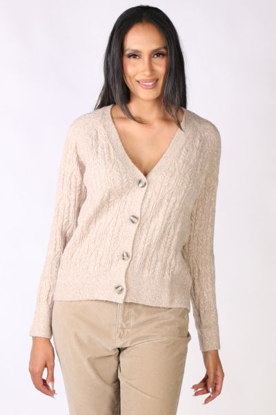 Pattern Cable Cardigan In Wheat By Jump