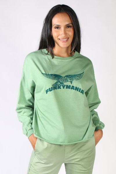 Easy Funky Staff sweat tops keep you stylish while at home. In a Washed Cotton, these sweat tops have Long Sleeve and a Round Neck with a Funkymania statement print on front. Style these Sweat Tops with easy pants to lounge about in style. Style 58405.