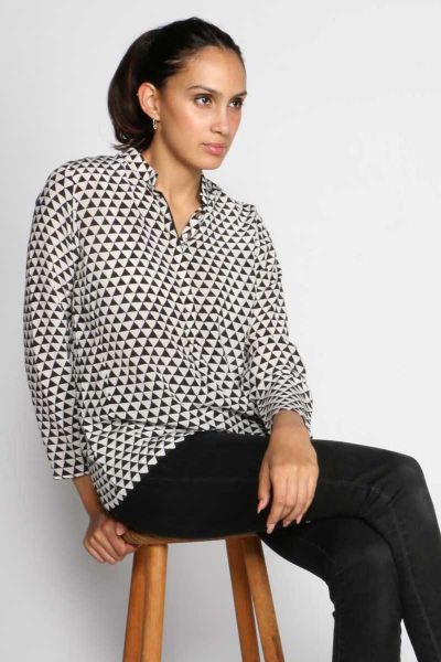 Rasa Black Monochrome Silk Rajput Shirt