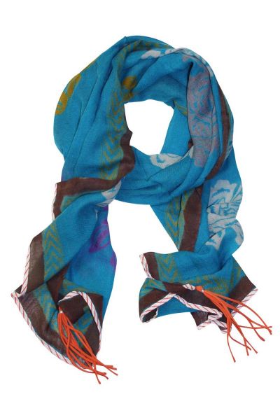 Wool Bloom Print Scarf in Turquoise by Anupamaa