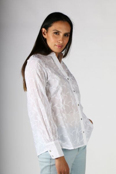 Chalice Floral Embroidered Shirt in White