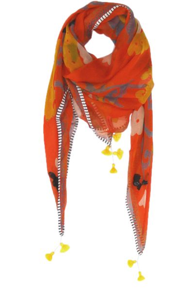 Wrap Hand Printed Orange Chiffon Scarf by Anupamaa