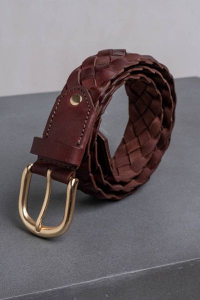 Indi & Cold Plaited Leather Belt In Tan