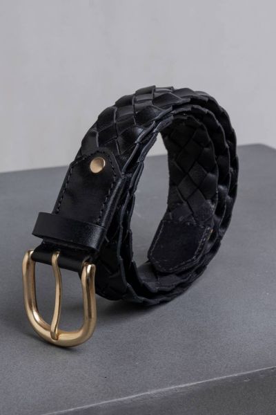 Indi & Cold Plaited Leather Belt In Black