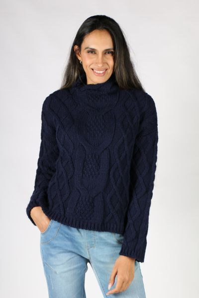 Aggel Cable Knit Jumper In Navy