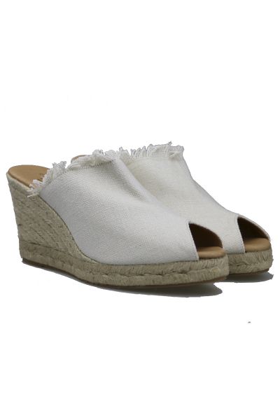 Pinaz Frayed Espadrille Wedge In White