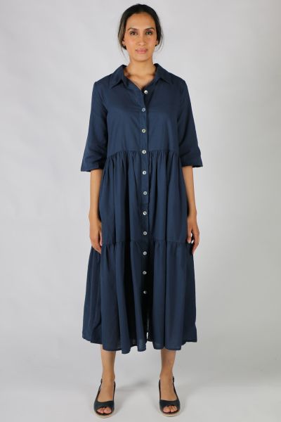Blueberry Flare Tier Dress In Navy