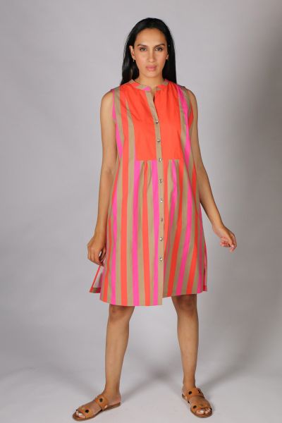 Spira Sleeveless Dress By Bagruu In Multi Gate Stripe