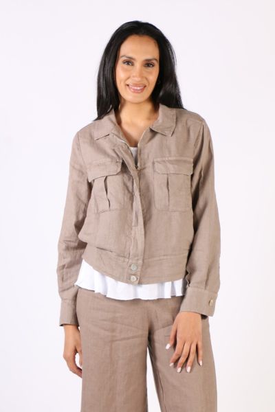 Layer up in style even in summers with this Military Jacket by Blueberry. In a relaxed Linen, the jacket has a hidden zip front with two front pockets. The easy fit jacket can be layered over tanks and tees and paired with easy pants and denim. Style 2306