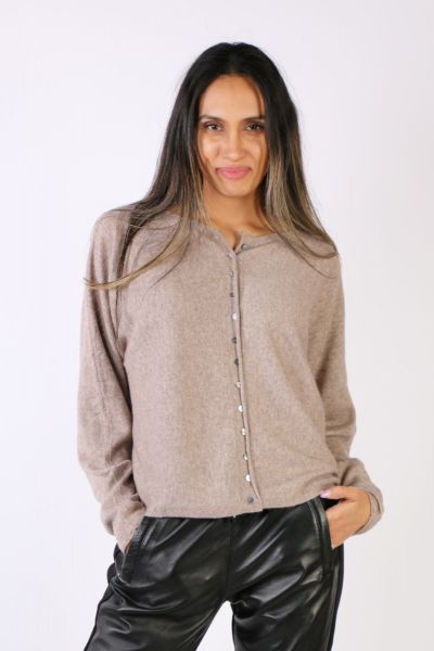 C & Co Boxy Cardi In Taupe