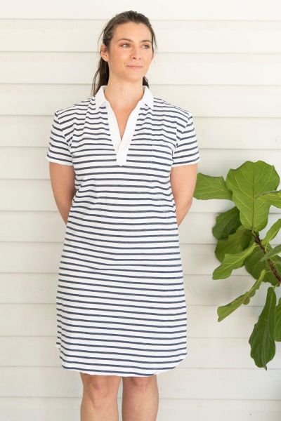 Cloth Paper Scissors Stripe Rugby Dress In Navy