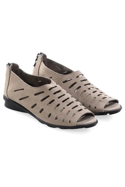 Classic Arche that's perfect for Spring & Summer. This Low Comfort Wedge has Laser Cut Open Toe and Nubuck leather. Natural Latex outsole for maximum shock absorption and a back zip. Great for travel. Made in Europe.