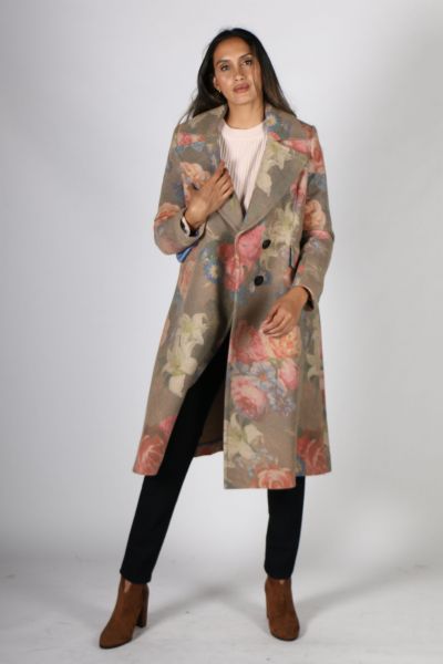 Curate Button Up Coat In Floral
