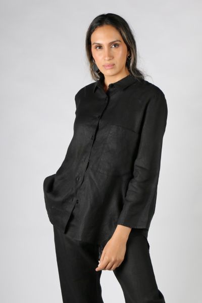 Etici Linen Tunic Shirt In Black