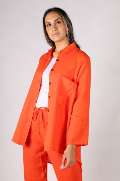 Etici Linen Tunic Shirt In Orange