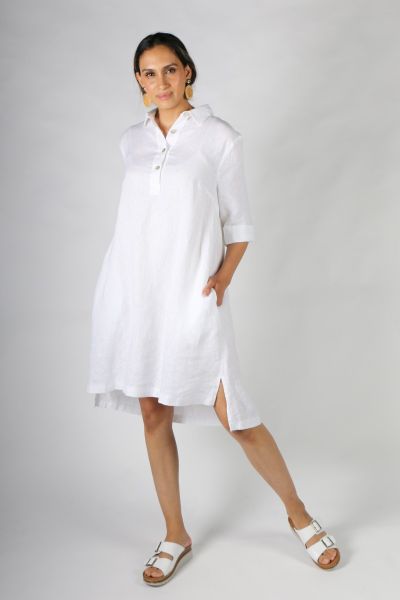 Etici Linen Shirt Dress In White