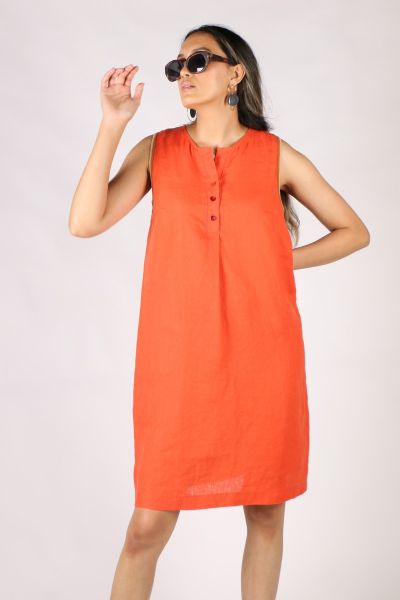 Etici Linen Sleeveless Dress In Orange