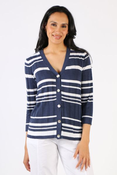The Rib a Little Cardigan in Ivory by Foil is a light and simple, Spring knit, perfect for having on hand to wear during cooler days. This is a button through style, wear open over dresses, or buttoned up as a sweater. Style 7364.
