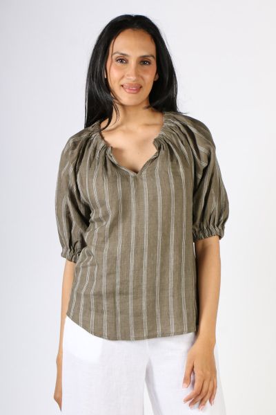 The Turn up the Volume Linen Top is a gorgeous new blouse from FOIL. In 100% linen, this beautiful blouse features an elasticated neckline with ruche detail, repeated on the sleeves. You will get loads of wear out of this awesome blouse, a lovely dressy c
