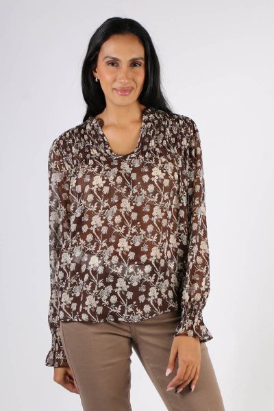 Foil Shirr It Around Blouse In Chocolate