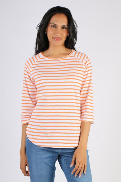 Our cotton 3/4 sleeve raglan tee with stripes is a classic cotton T shirt choice. With a flattering curved hemline and comfortable fit, you will be reaching for this all season. Style 32755.
