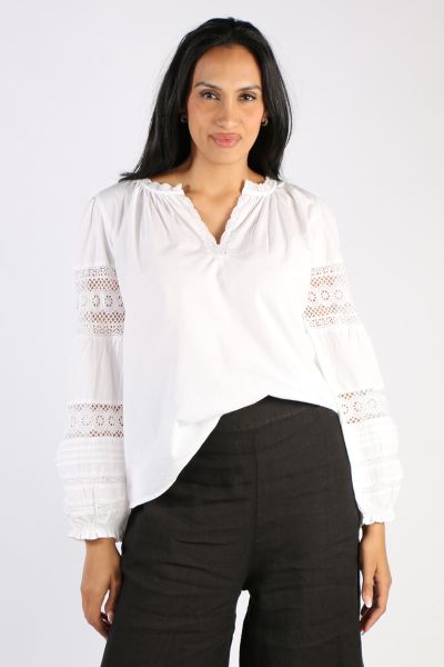 Goondiwindi Cotton Lace Trim Shirt In White