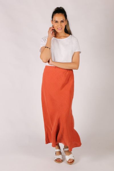Goondiwindi Cotton Midi Skirt In Terracotta
