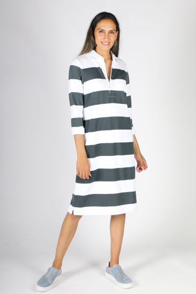 Cloth Paper Scissors Long Sleeve Rugby Dress In Charcoal Stripe