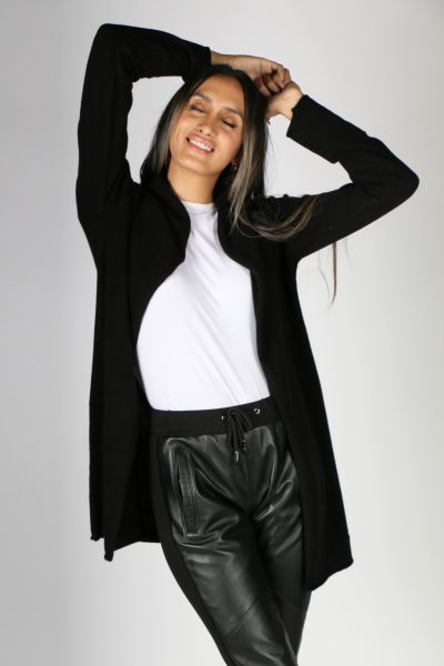 Mia Fratino Cashmere Soft Roll Cardigan In Black