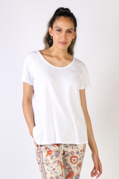 Summer basics for your wardrobe are here in this Palermo Tee by Funky Staff. With a scoop neck and cap sleeves, the versatile tee can be style however you like. Style 80014.