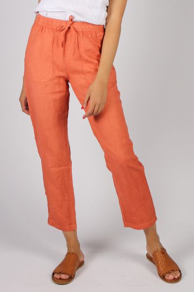 Jump Drawstring Crop Linen Pant In Orange
