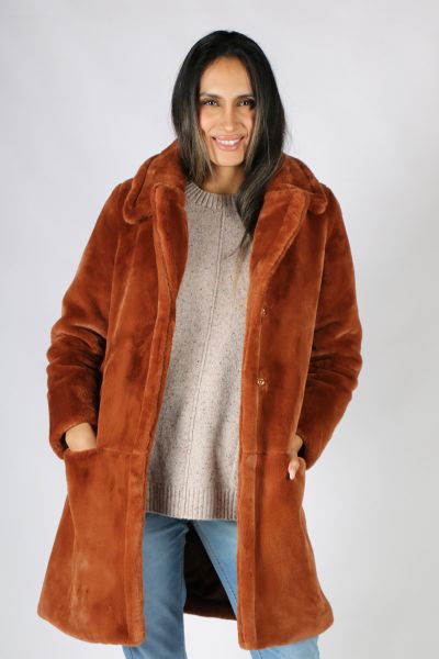 Paz Torras Classic Faux Fur Coat In Tan