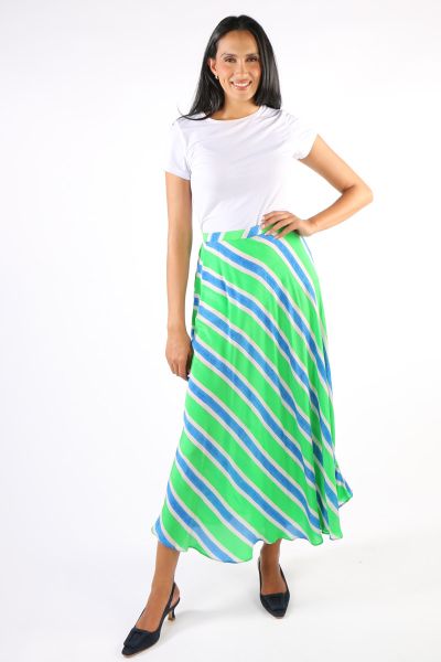 Bias Stripe Skirt In Green By Anupamaa