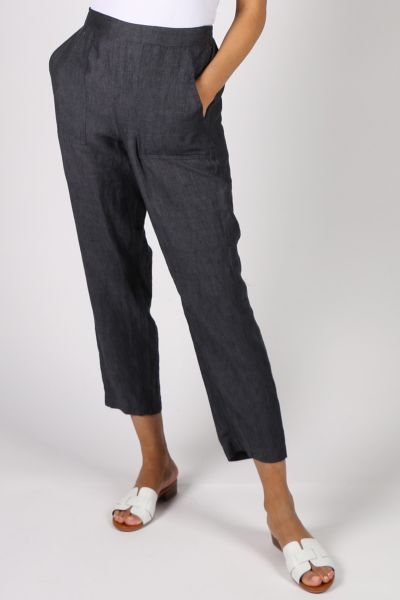 Jump Cropped Linen Pant In Charcoal