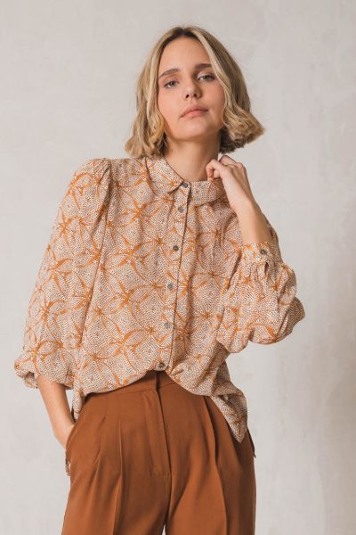 Indi and Cold Ethnic Print Shirt In Saffron
