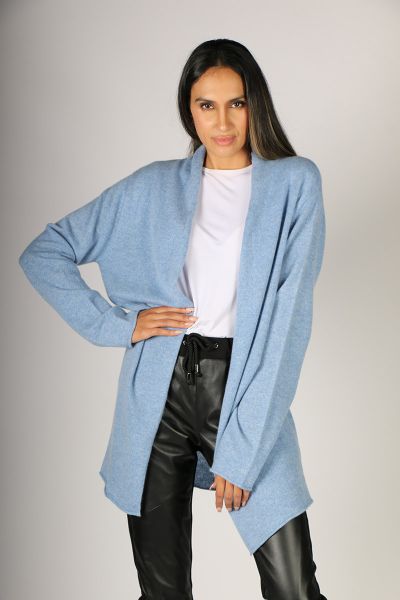 Mia Fratino Cashmere Soft Roll Cardigan In Blue