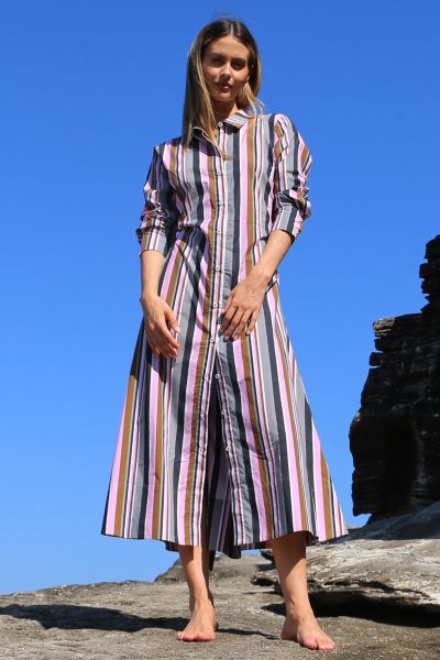 Bagruu Mala Bold Stripe Dress In Multi