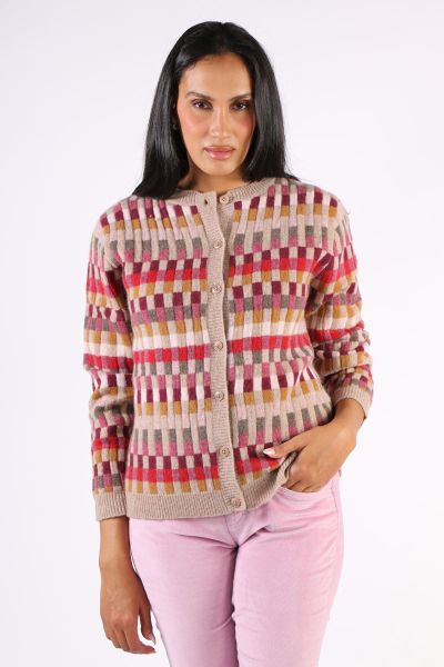 Mansted Saami Intarsia Check Cardigan In Oat