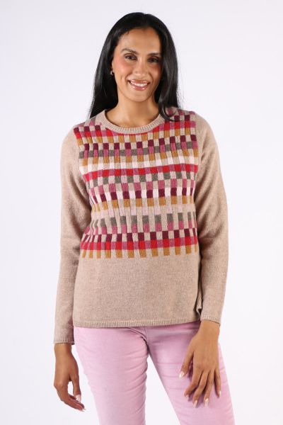 Mansted Salka Intarsia Check Jumper In Oat