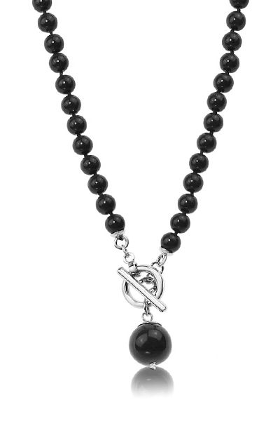 Jantan Bead Drop Necklace In Black