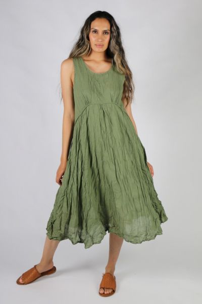 Namastai Crinkle Sleeveless Dress In Olive