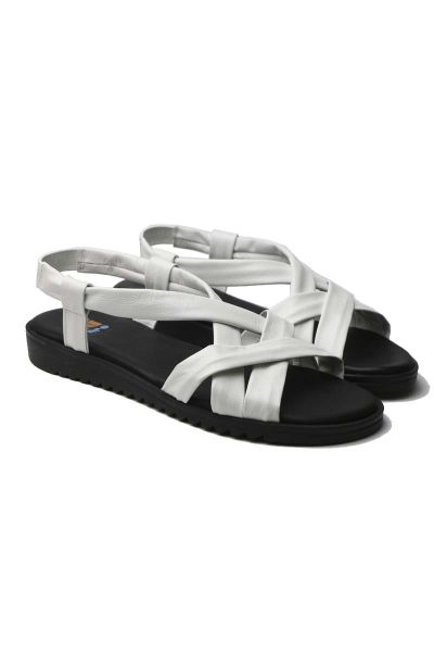 Go for the easy staple slide on sandal this season by Nu Neo. In a soft leather cross over, the sandal has an ealstic sling back and a low wedge comfortable rubber sole . Style it with easy looks.