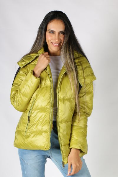 Paz Torras Ribbon Tie Puffer In Lime
