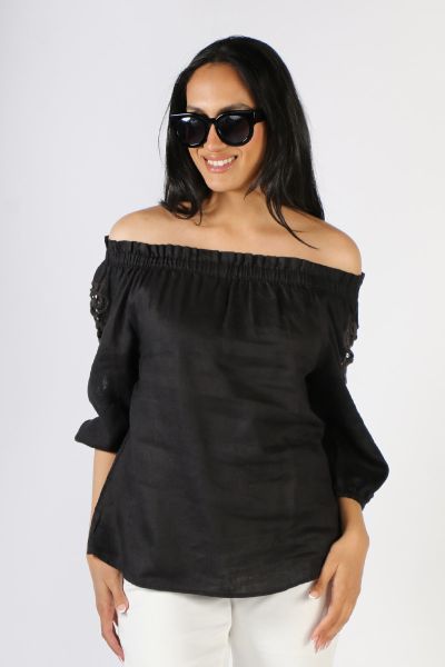Stay cool and stylish in this elegant Ping Pong Lace Trim Off Shoulder Top. Its luxe linen fabric and off-shoulder silhouette guarantee all-day comfort, while its lace insert feature adds a special touch. Perfect for any summer event. Style P555356.
