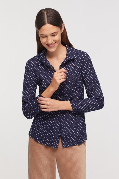 Nice Things Spotted Crinkle Shirt In Navy