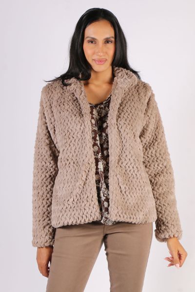 Two Ts Textured Faux Fur Jacket In Clove