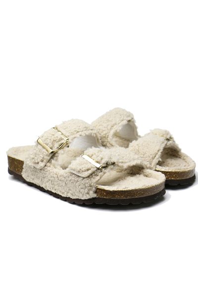 These faux fur slides feature double buckle and a moulded footbed and open toe. You won't want to take these off!