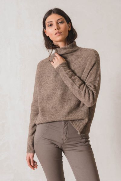 Indi and Cold Raised Collar Jumper In Taupe