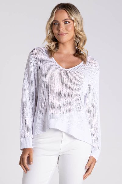 Two Ts Tape Yarn Open Weave Jumper White